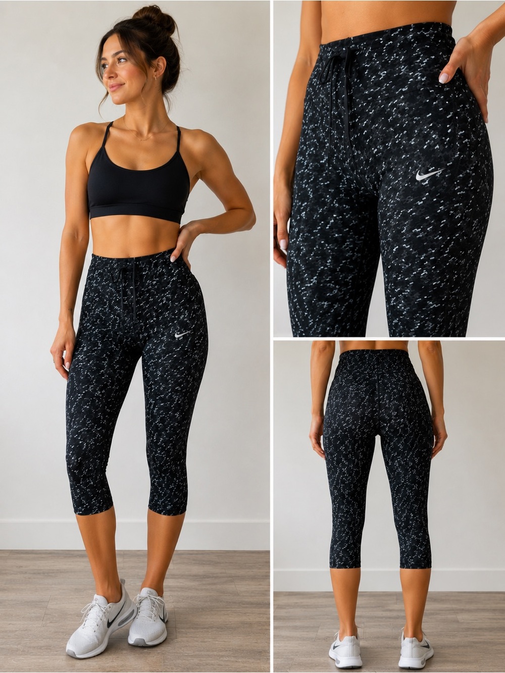 Nike black and gray work out crop capri leggings size medium